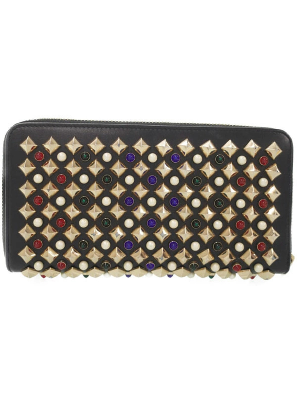 Christian Louboutin Zipper Long Studded Round Panettone Wallet Black